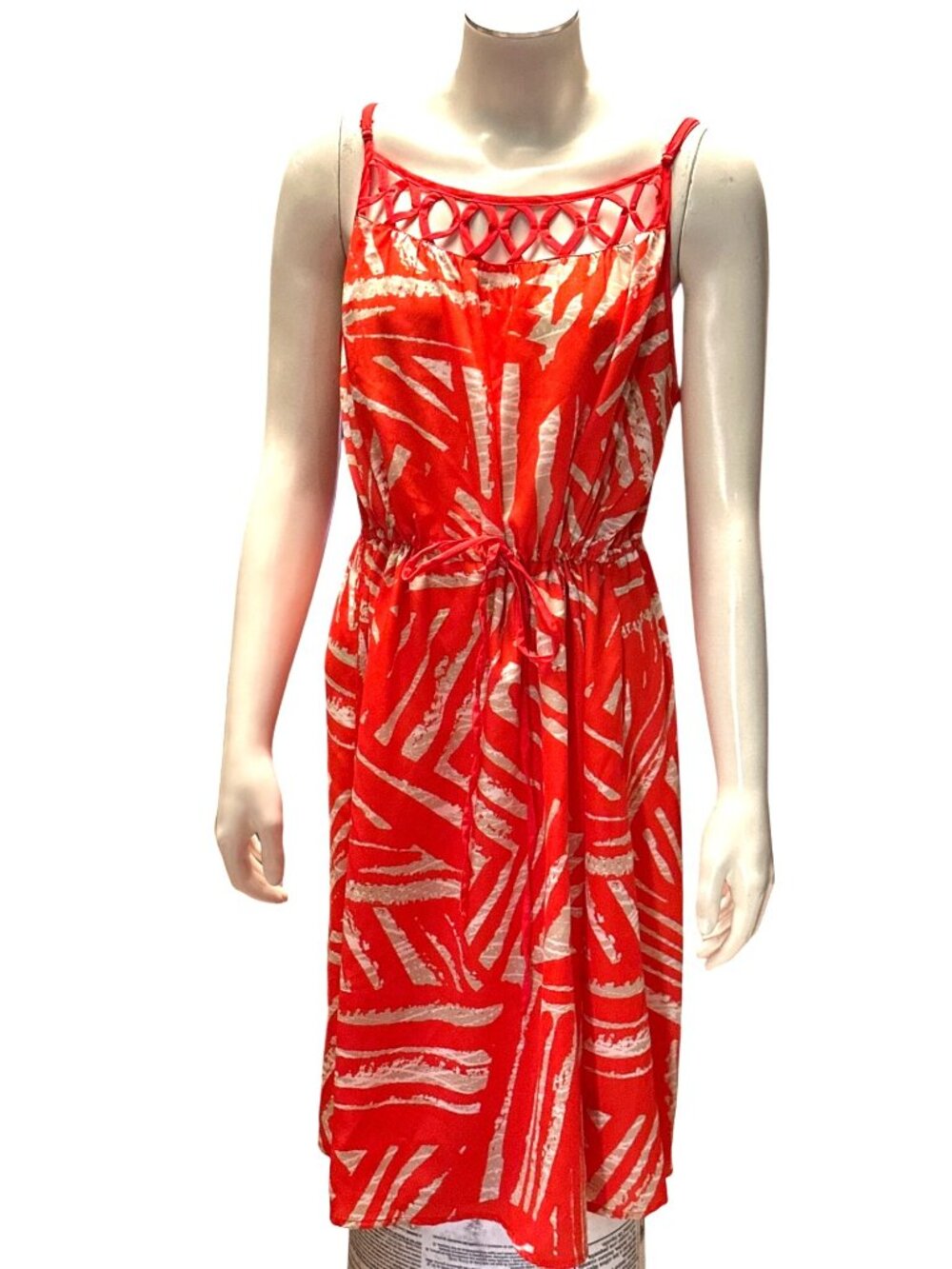 Mossimo Supply Co LG Orange Sundress Sleeveless Tie Waist Tropical Print Summer